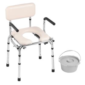 VEVOR Commode Chair, Bedside Commode with Padded Seat, Drop-Down Arms, 7-Level Adjustable Height, 5.8L Removable Bucket, Easy to Assemble