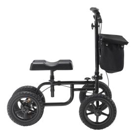 VEVOR Folding Knee Scooter, Carbon Steel Steerable Knee Walker with Height-Adjustable Handlebar & Knee Pad, 12" All-Terrain Wheel, Dual Brakes