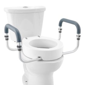 VEVOR Raised Toilet Seat, 3.5" Height Raised, 300 lbs Weight Capacity, for Standard Round Toilet, Aluminum Handrail, with EVA Armrest Padding