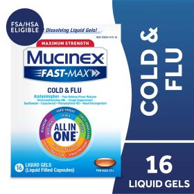 Mucinex Fast-Max Cold and Flu Medicine, Chest Congestion, Cough, Sore Throat, 16 Liquid Gels