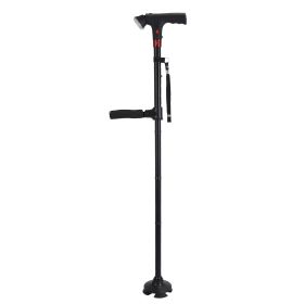 Folding Walking Cane with LED Light Red Flashing Light SOS Warning Tone 5 Adjustable Height Pivoting Quad Base Collapsible Portable Lightweight Walkin